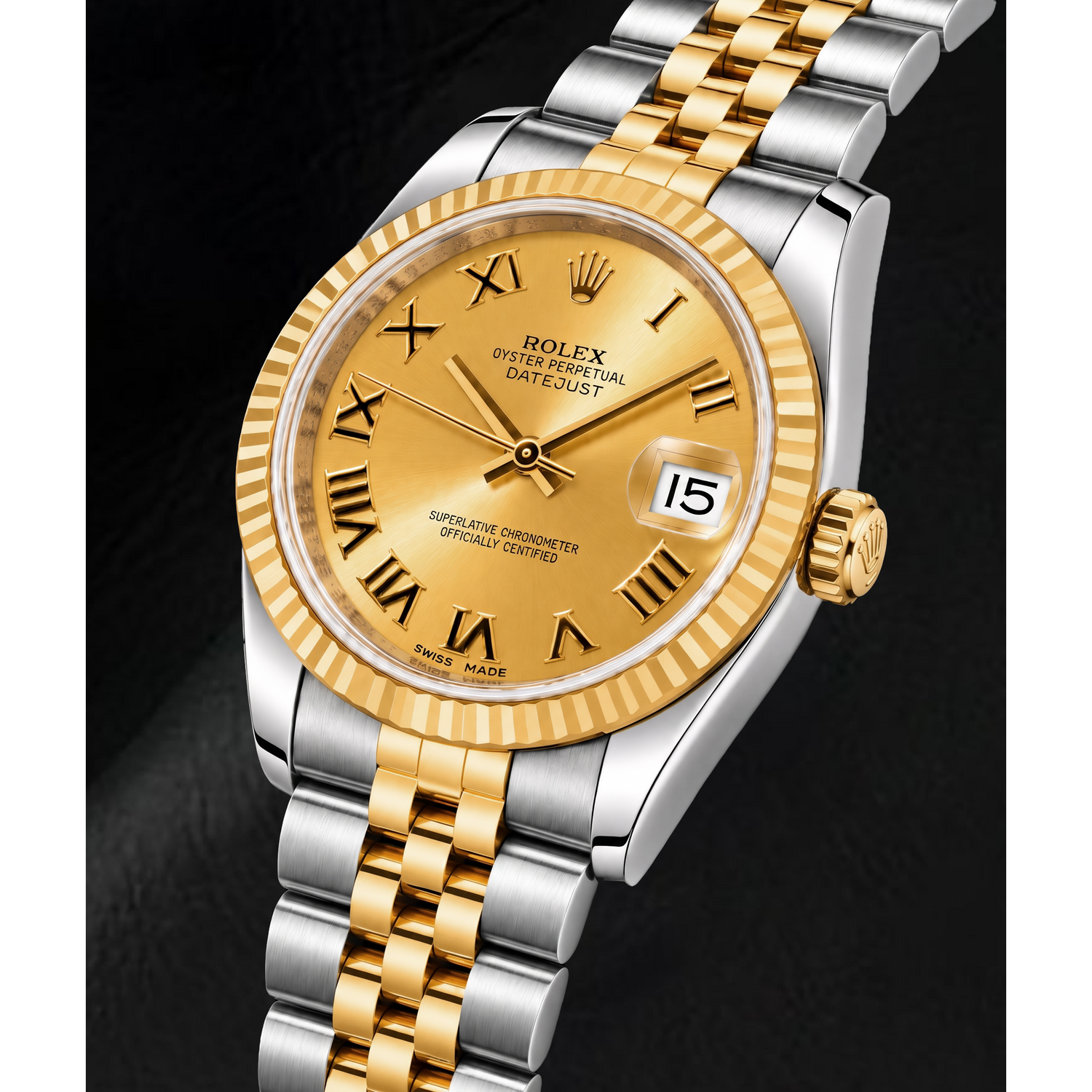 Rolex Datejust 178273 31 mm Bicolor Uhr mit champagnerfarbenem Zifferblatt und römischen Ziffern