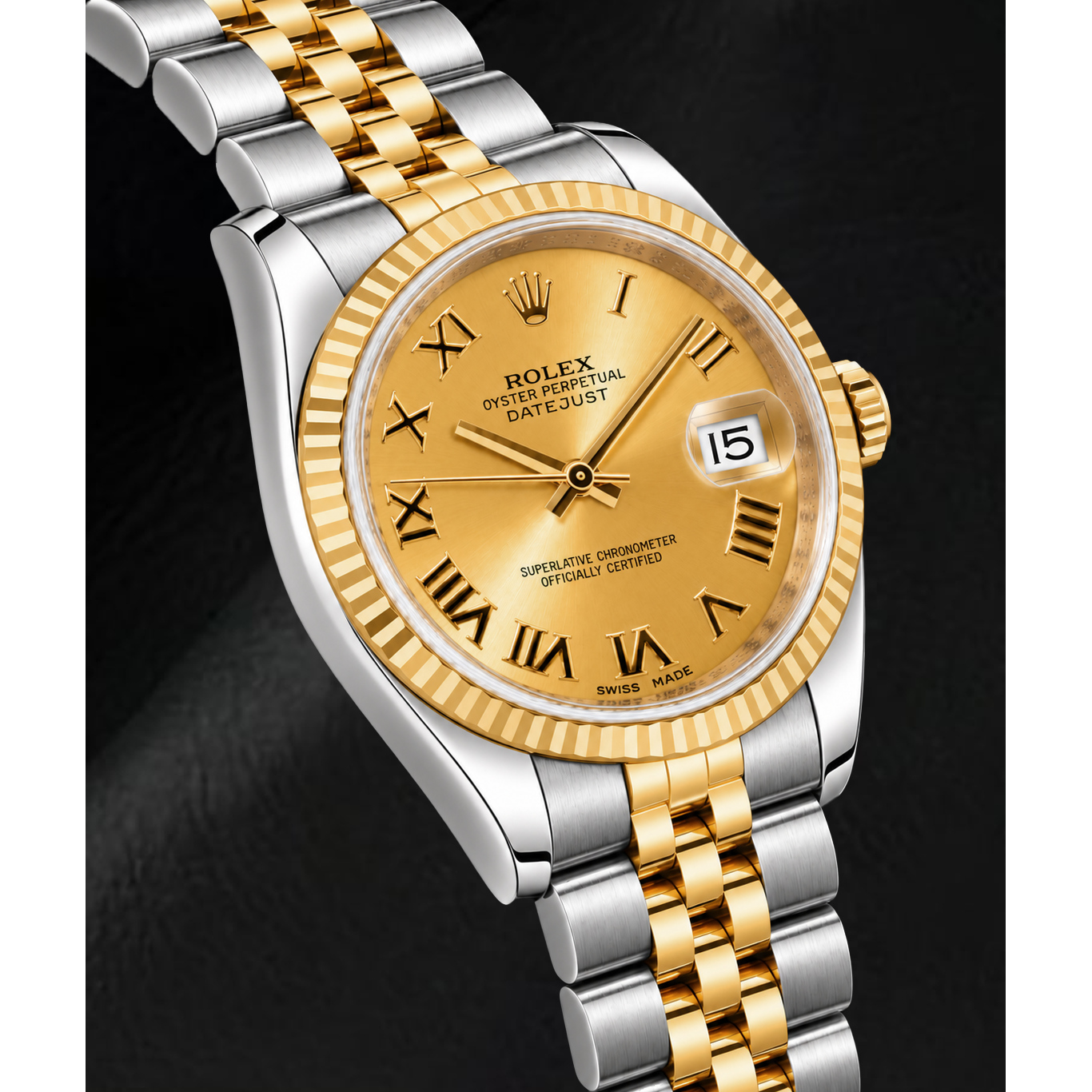 Rolex Datejust 178273 31 mm Bicolor Uhr mit champagnerfarbenem Zifferblatt und römischen Ziffern