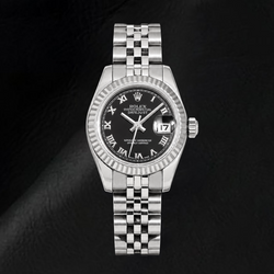 Rolex Datejust 179174 26 mm Uhr aus Edelstahl mit schwarzem römischen Zifferblatt