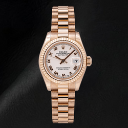 Rolex Datejust 179175 26 mm Uhr aus Roségold mit rosa Zifferblatt und römischen Ziffern