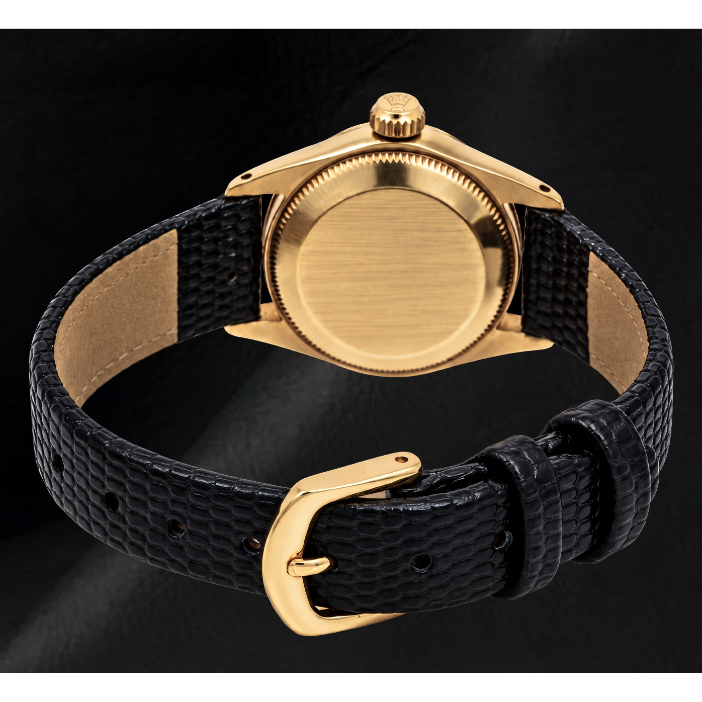 Rolex Datejust 26 mm 6517 Uhr mit Champagner-Zifferblatt, Gelbgold und schwarzem Lederarmband