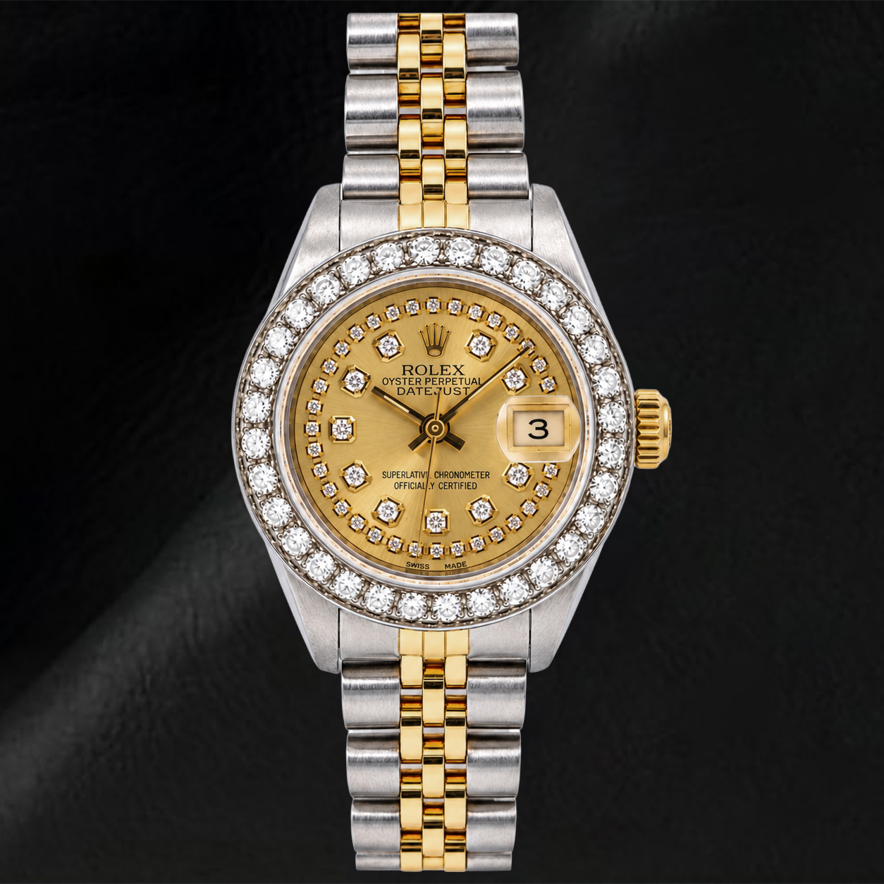 Rolex Datejust 26 mm 6917 Champagnerfarbenes Diamantzifferblatt mit Diamantkranz Bicolor Jubilé-Armband Uhr