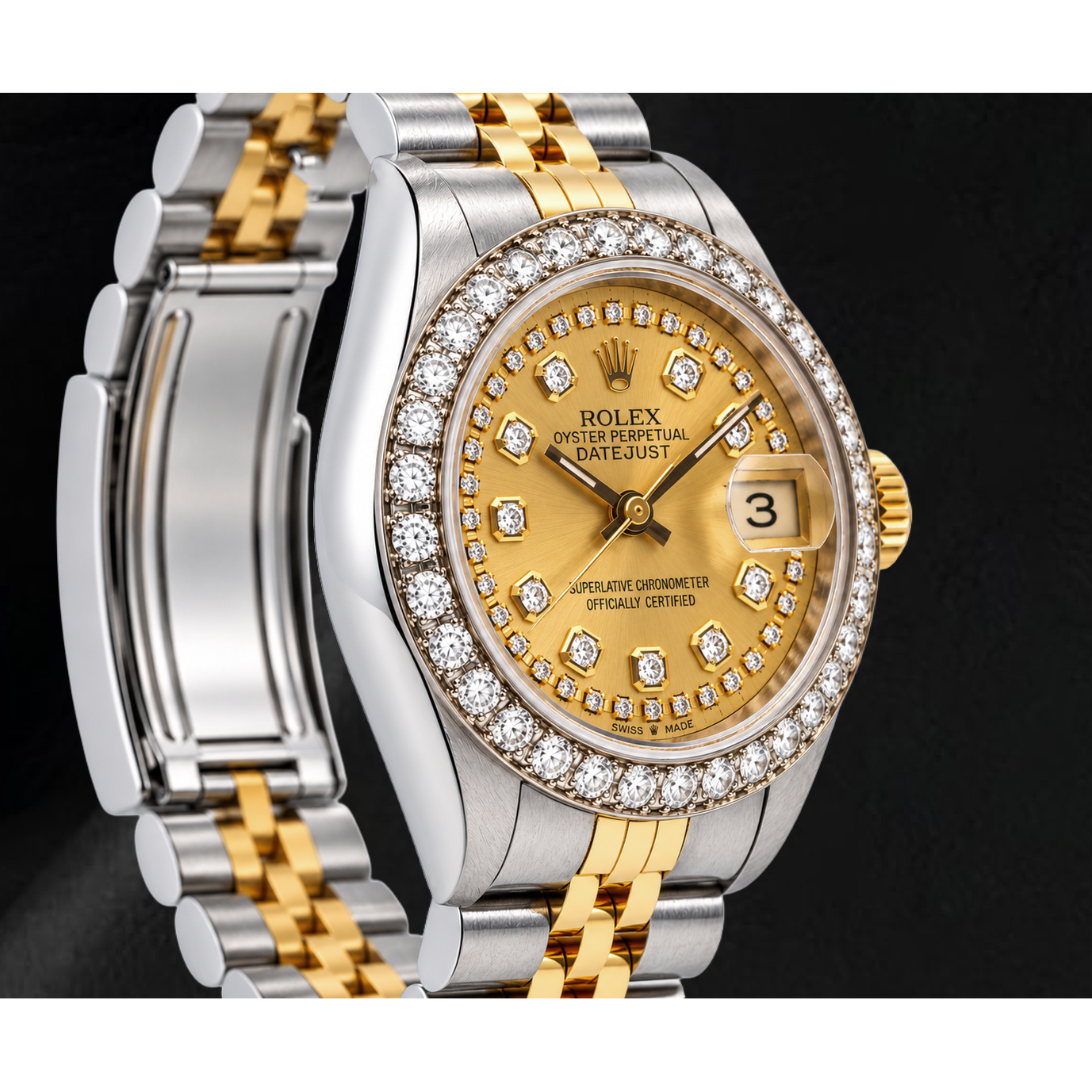 Rolex Datejust 26 mm 6917 Champagnerfarbenes Diamantzifferblatt mit Diamantkranz Bicolor Jubilé-Armband Uhr
