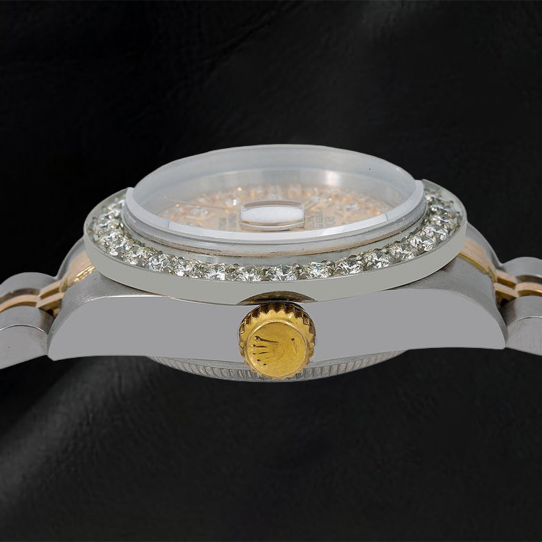 Rolex Datejust 26 mm 6917 Champagnerfarbenes Diamantzifferblatt mit Diamantkranz Bicolor Jubilé-Armband Uhr