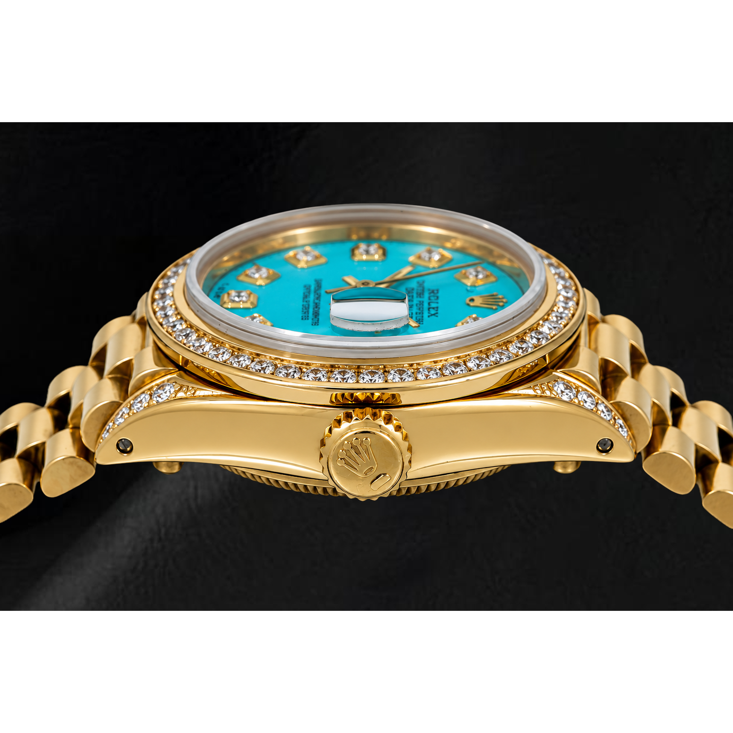 Rolex Datejust 26 mm 6917 Gelbgold-Uhr mit Türkis-Diamantzifferblatt