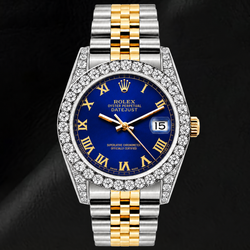 Rolex Datejust 26 mm 69173 Uhr, blaues römisches Zifferblatt, Bicolor, Jubilé-Armband