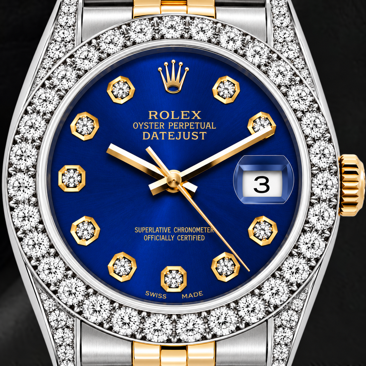 Rolex Datejust 26 mm 69173 Uhr, blaues römisches Zifferblatt, Bicolor, Jubilé-Armband