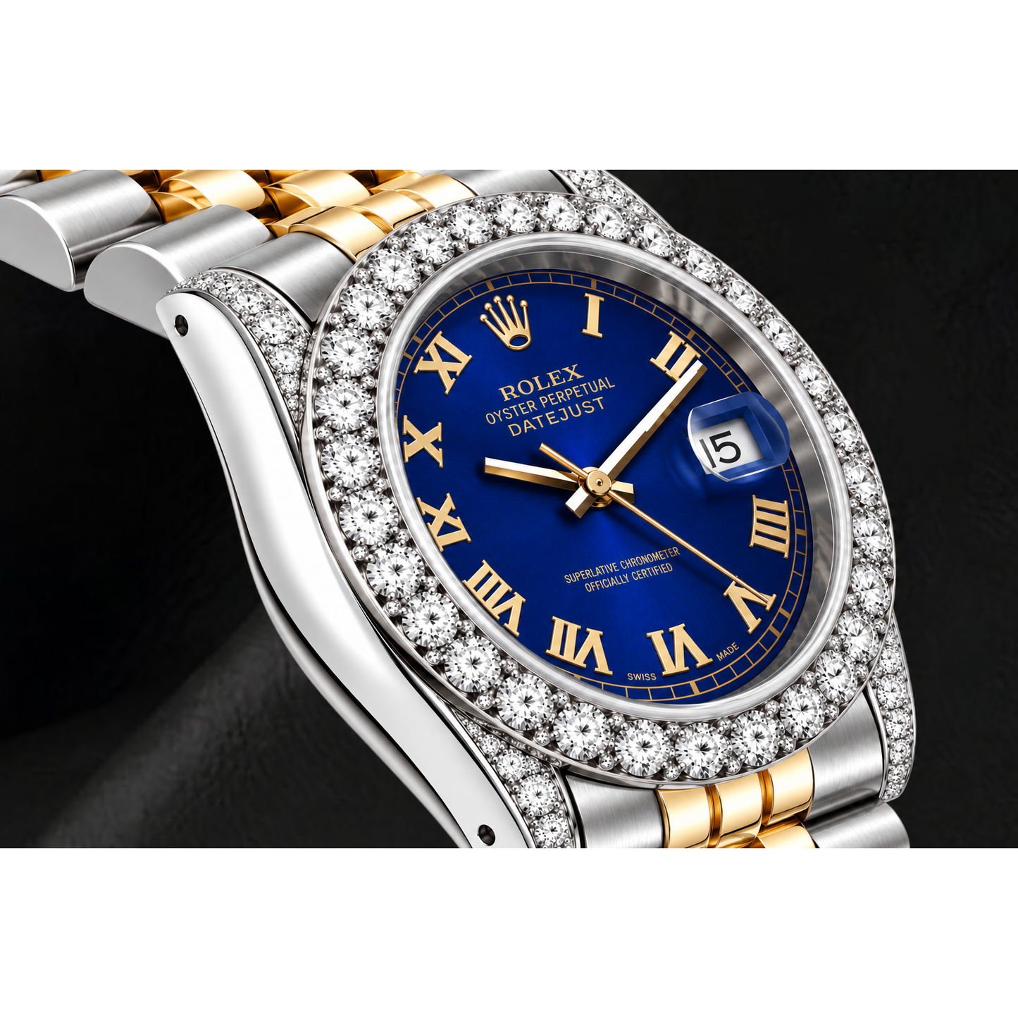 Rolex Datejust 26 mm 69173 Uhr, blaues römisches Zifferblatt, Bicolor, Jubilé-Armband