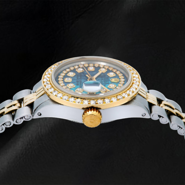 Rolex Datejust 26 mm Blaues Perlmutt-Diamantzifferblatt mit Diamantkranz Bicolor Jubilé-Armband Uhr