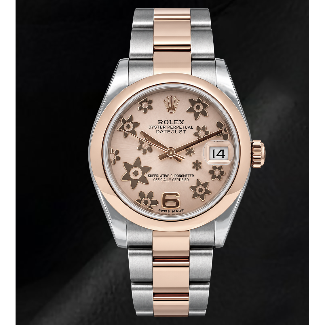 Rolex Datejust 31 mm 178241 Bicolor-Uhr mit rosa Blumenmotiv-Zifferblatt