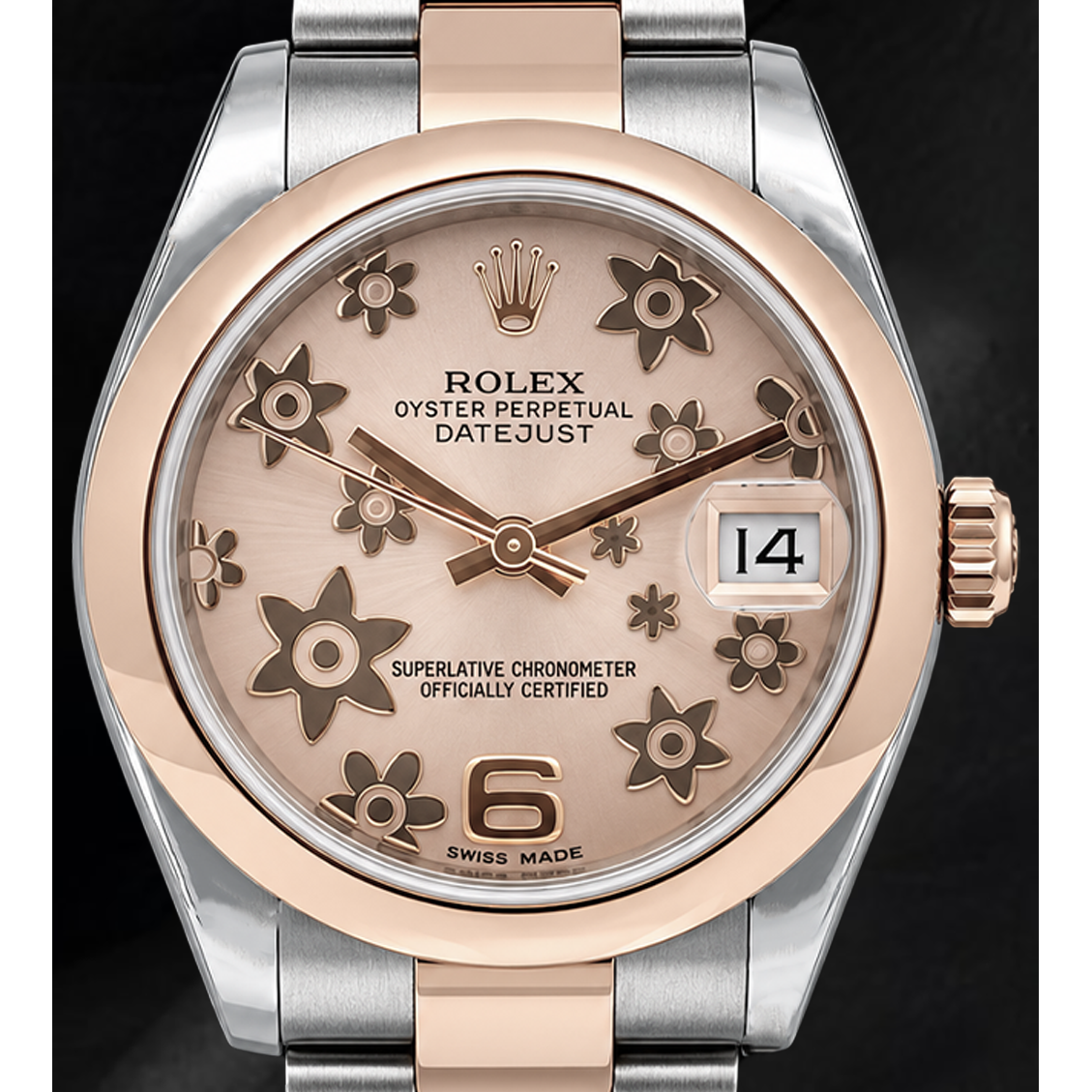 Rolex Datejust 31 mm 178241 Bicolor-Uhr mit rosa Blumenmotiv-Zifferblatt