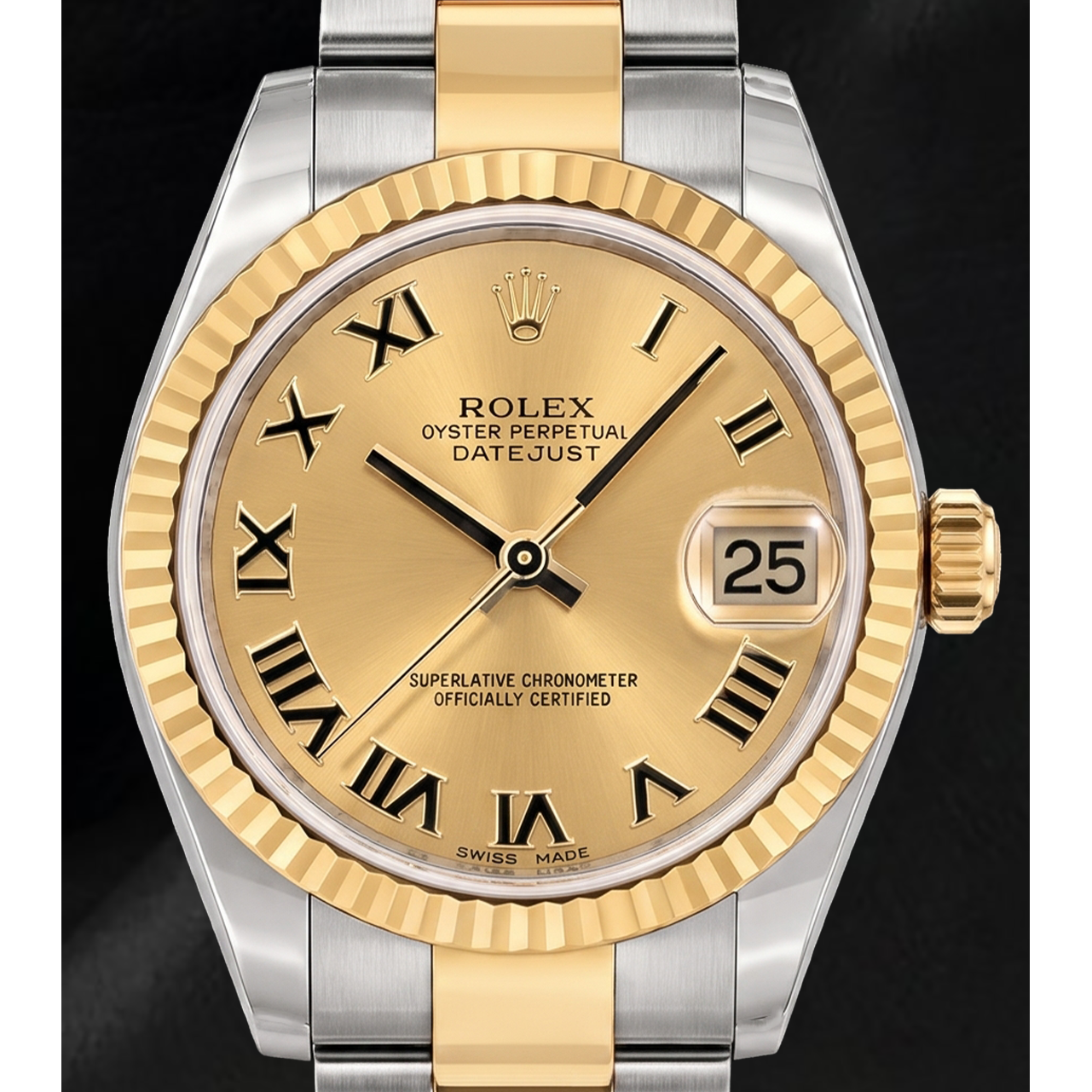 Rolex Datejust 31 mm 178243 Bicolor-Uhr mit champagnerfarbenem römischem Zifferblatt