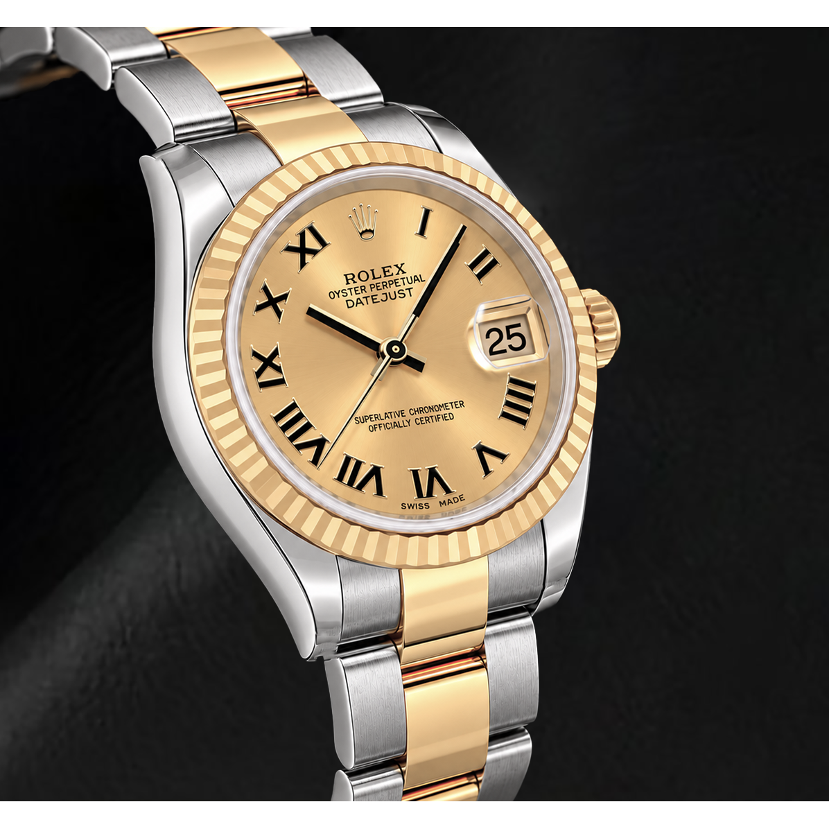 Rolex Datejust 31 mm 178243 Bicolor-Uhr mit champagnerfarbenem römischem Zifferblatt
