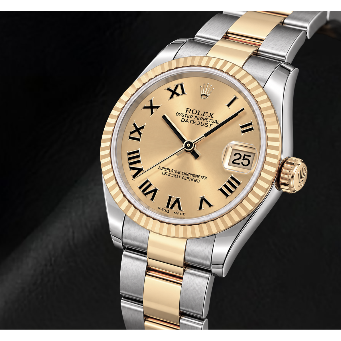Rolex Datejust 31 mm 178243 Bicolor-Uhr mit champagnerfarbenem römischem Zifferblatt