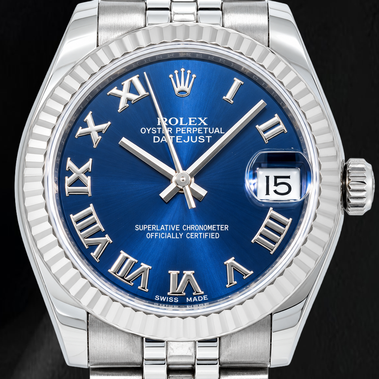 Rolex Datejust 31 mm 178274 Edelstahluhr mit blauem Zifferblatt mit römischen Ziffern