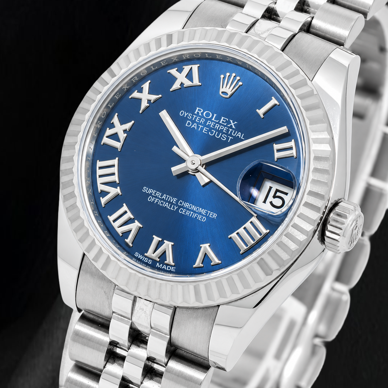 Rolex Datejust 31 mm 178274 Edelstahluhr mit blauem Zifferblatt mit römischen Ziffern