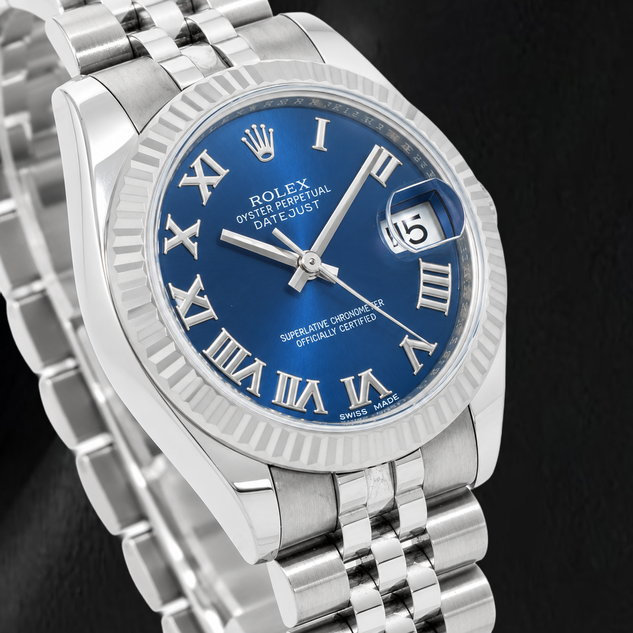 Rolex Datejust 31 mm 178274 Edelstahluhr mit blauem Zifferblatt mit römischen Ziffern