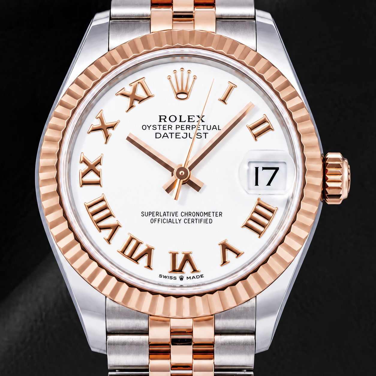 Rolex Datejust 31 mm 278271 Bicolor-Uhr mit weißem Zifferblatt und römischen Ziffern