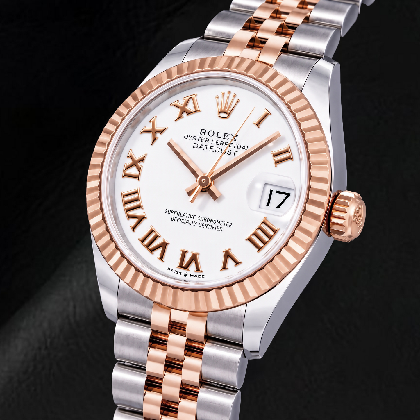 Rolex Datejust 31 mm 278271 Bicolor-Uhr mit weißem Zifferblatt und römischen Ziffern