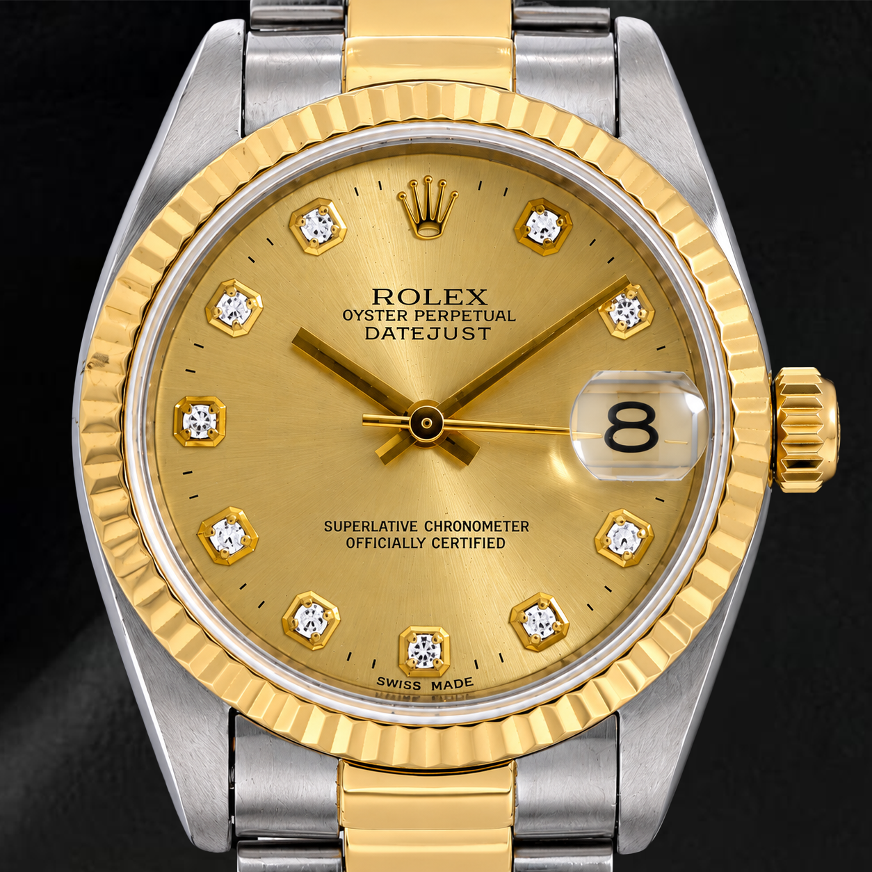Rolex Datejust 31 mm 68243 Champagner-Diamantzifferblatt Geriffelte Lünette Bicolor Uhr
