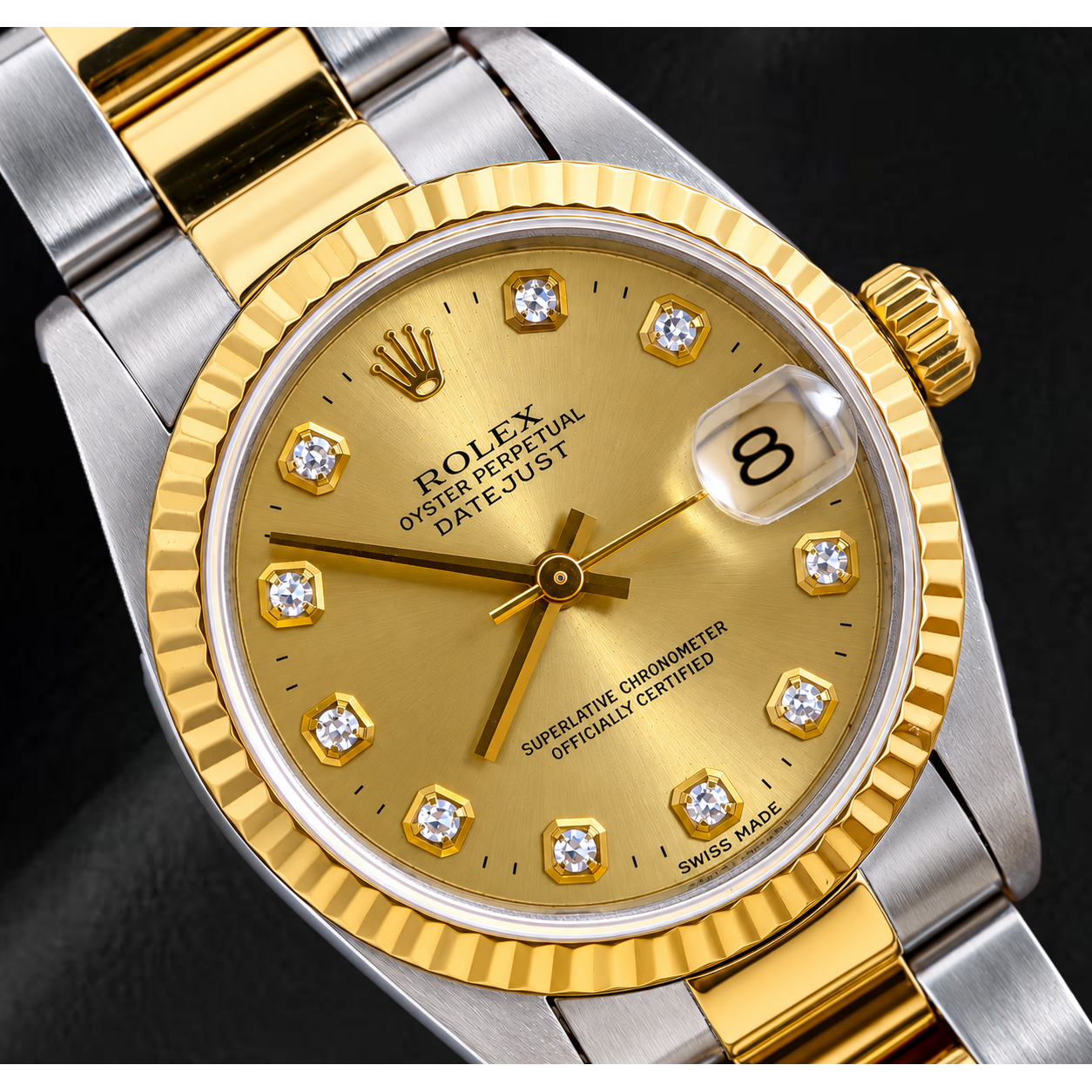Rolex Datejust 31 mm 68243 Champagner-Diamantzifferblatt Geriffelte Lünette Bicolor Uhr