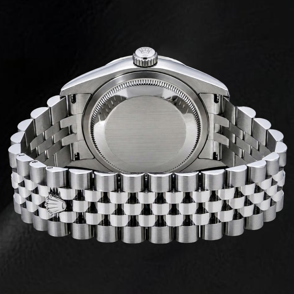 Rolex Datejust 36 mm 116200 Uhr, Baguette-Diamantzifferblatt aus weißem Perlmutt, Diamantlünette, Jubilé-Armband