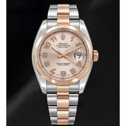 Rolex Datejust 36 mm 116201 Bicolor Uhr mit rosa konzentrischem Zifferblatt und arabischen Ziffern
