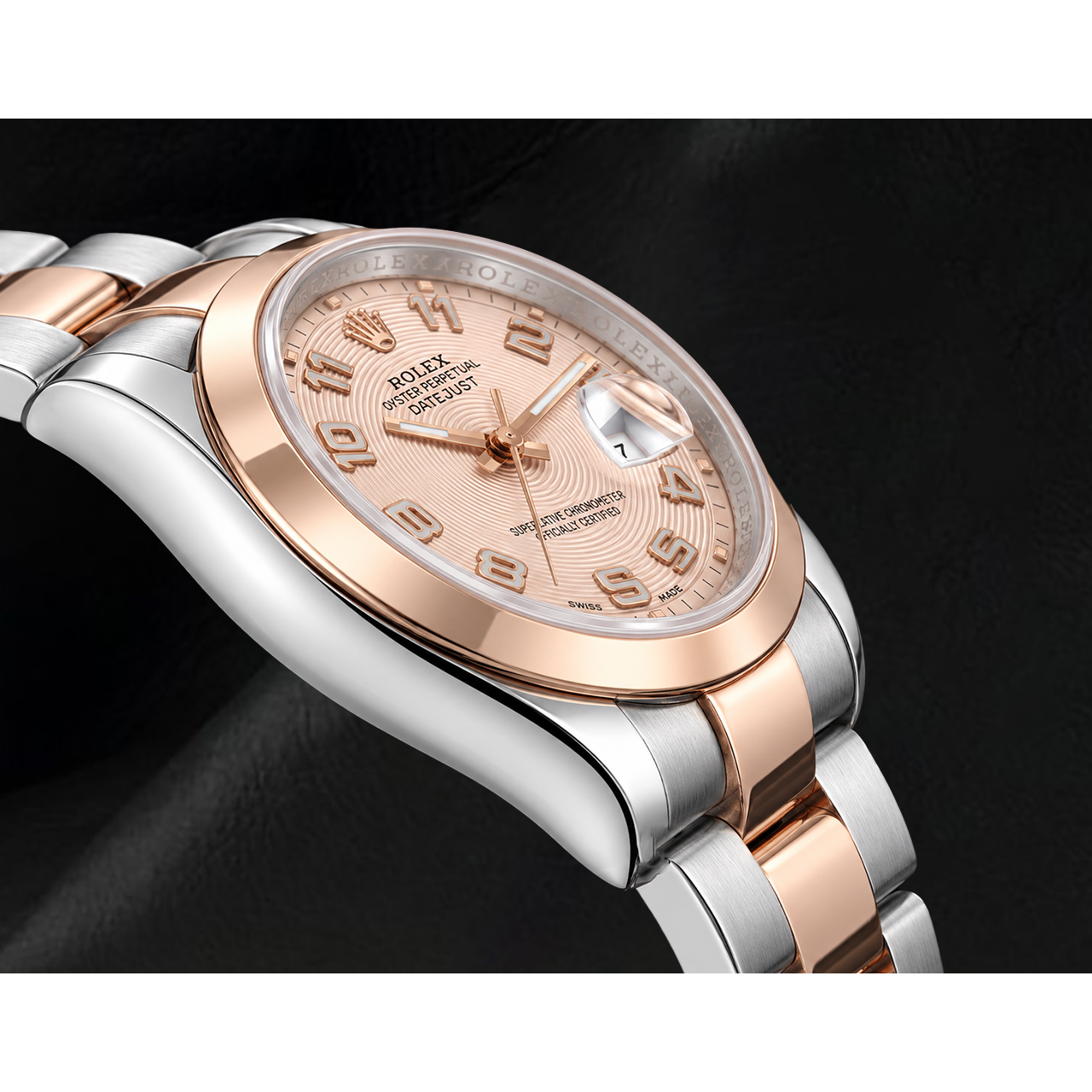 Rolex Datejust 36 mm 116201 Bicolor Uhr mit rosa konzentrischem Zifferblatt und arabischen Ziffern