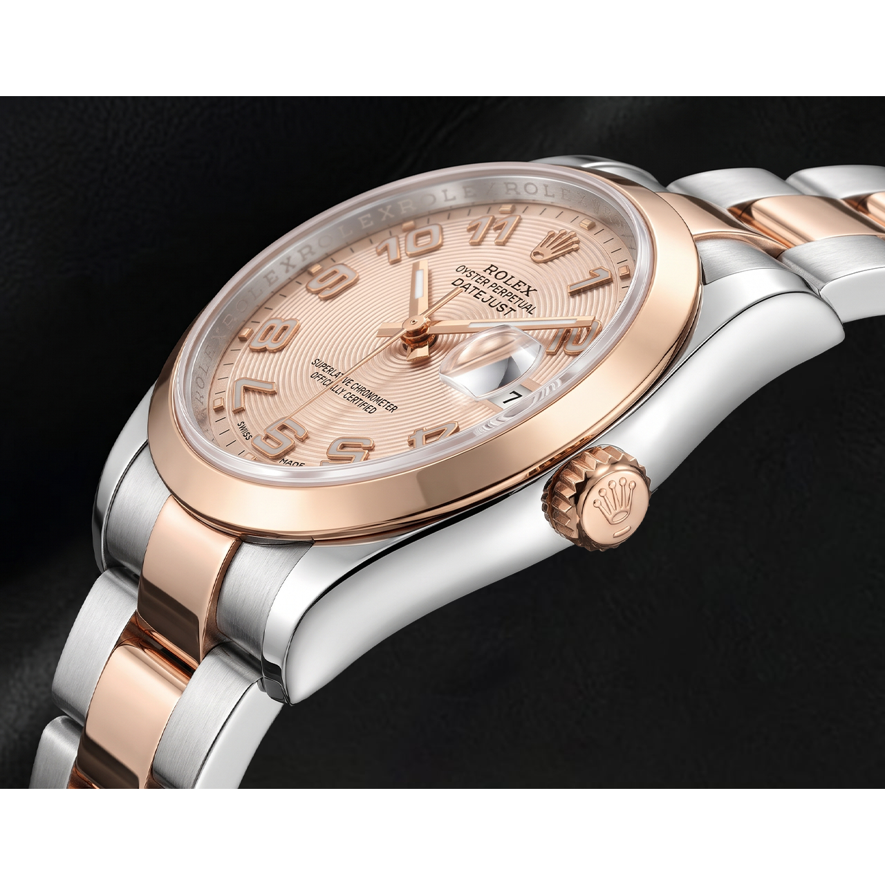 Rolex Datejust 36 mm 116201 Bicolor Uhr mit rosa konzentrischem Zifferblatt und arabischen Ziffern