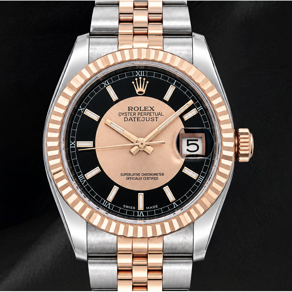 Rolex Datejust 36 mm 116231 Uhr aus Roségold und Edelstahl mit schwarzem Zifferblatt