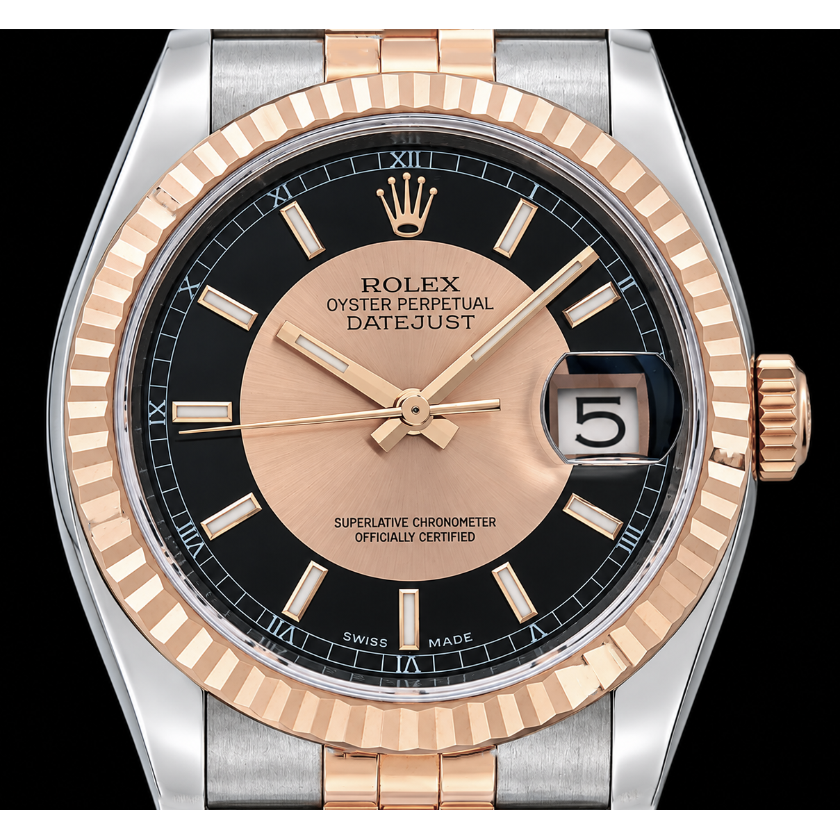 Rolex Datejust 36 mm 116231 Uhr aus Roségold und Edelstahl mit schwarzem Zifferblatt