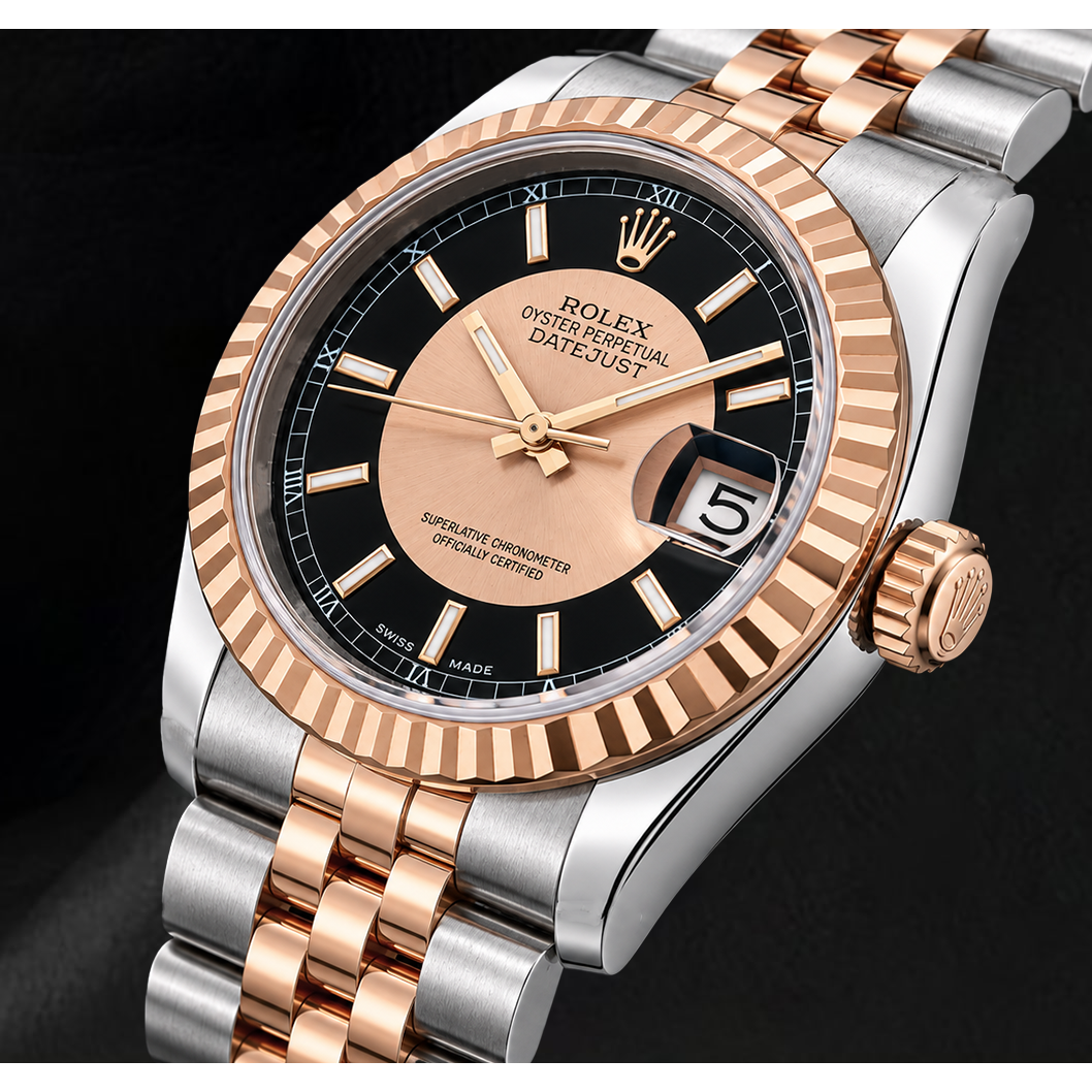 Rolex Datejust 36 mm 116231 Uhr aus Roségold und Edelstahl mit schwarzem Zifferblatt