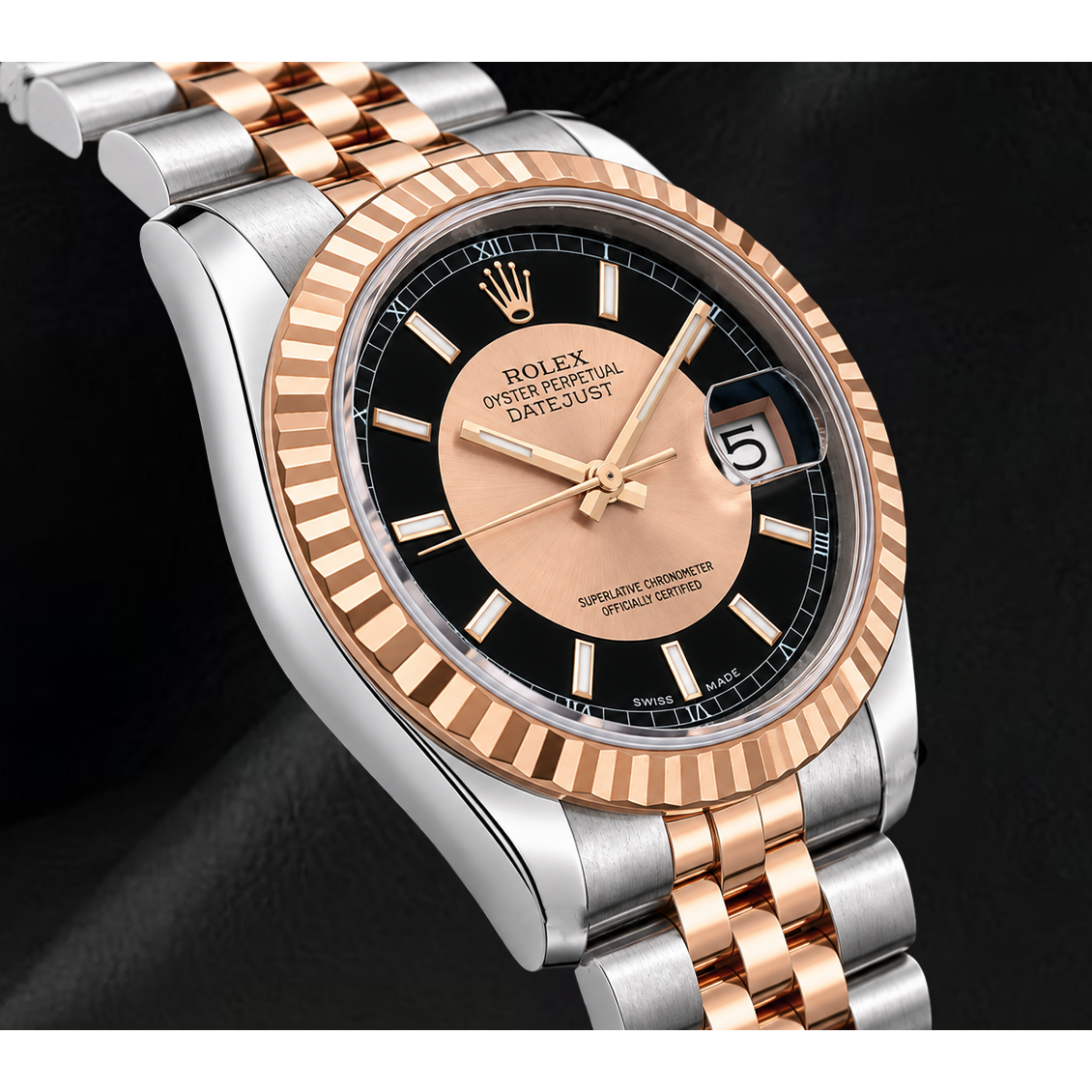 Rolex Datejust 36 mm 116231 Uhr aus Roségold und Edelstahl mit schwarzem Zifferblatt