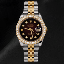 Rolex Datejust 36 mm 116233 Bicolor-Uhr mit rotem Diamantzifferblatt und Diamantlünette