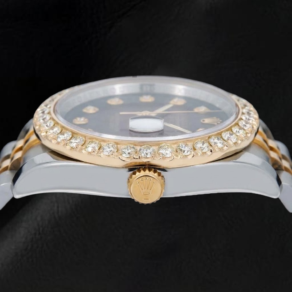 Rolex Datejust 36 mm 116233 Bicolor-Uhr mit rotem Diamantzifferblatt und Diamantlünette