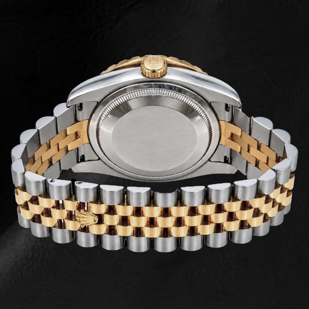 Rolex Datejust 36 mm 116233 Bicolor-Uhr mit rotem Diamantzifferblatt und Diamantlünette