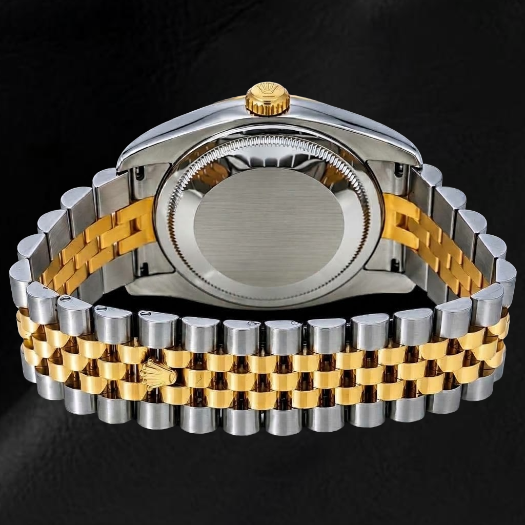 Rolex Datejust 36 mm 116233 Uhr, graues römisches Zifferblatt, geriffelte Lünette, Bicolor Jubilé-Armband