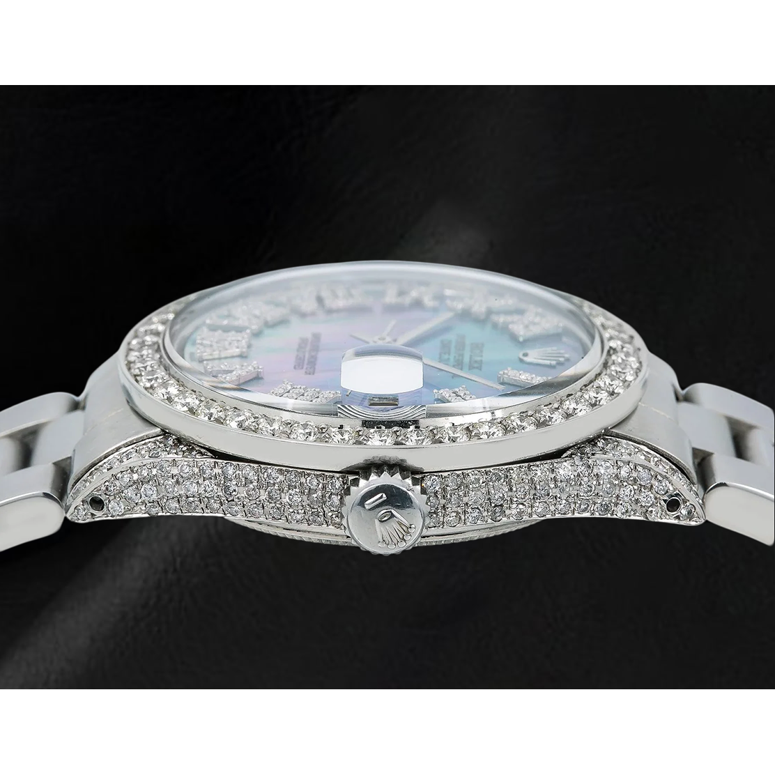 Rolex Datejust 36 mm 1601 Uhr aus Edelstahl mit blauem Perlmutt-Diamantzifferblatt und römischen Ziffern