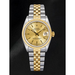Rolex Datejust 68273 31 mm Bicolor Uhr mit champagnerfarbenem Zifferblatt mit Stabindizes