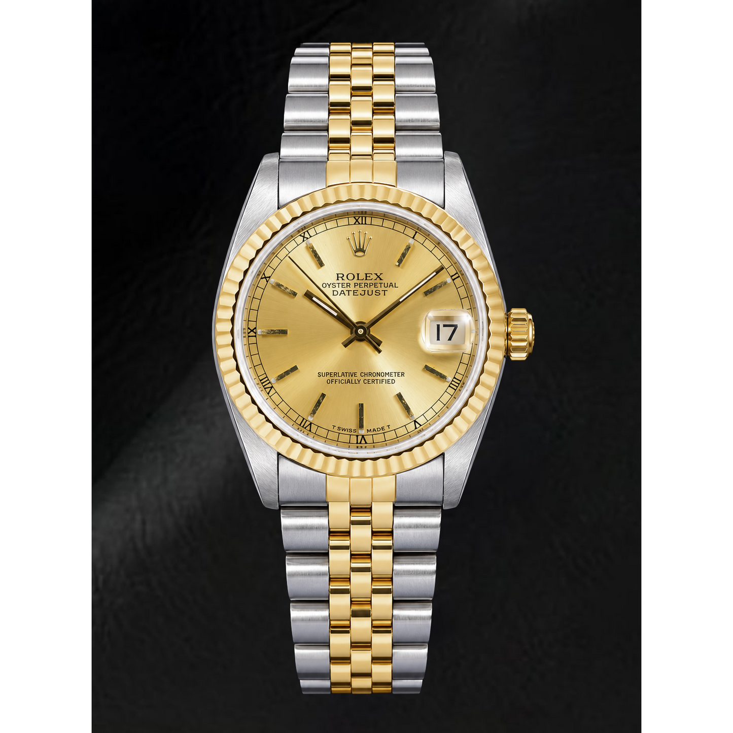 Rolex Datejust 68273 31 mm Bicolor Uhr mit champagnerfarbenem Zifferblatt mit Stabindizes