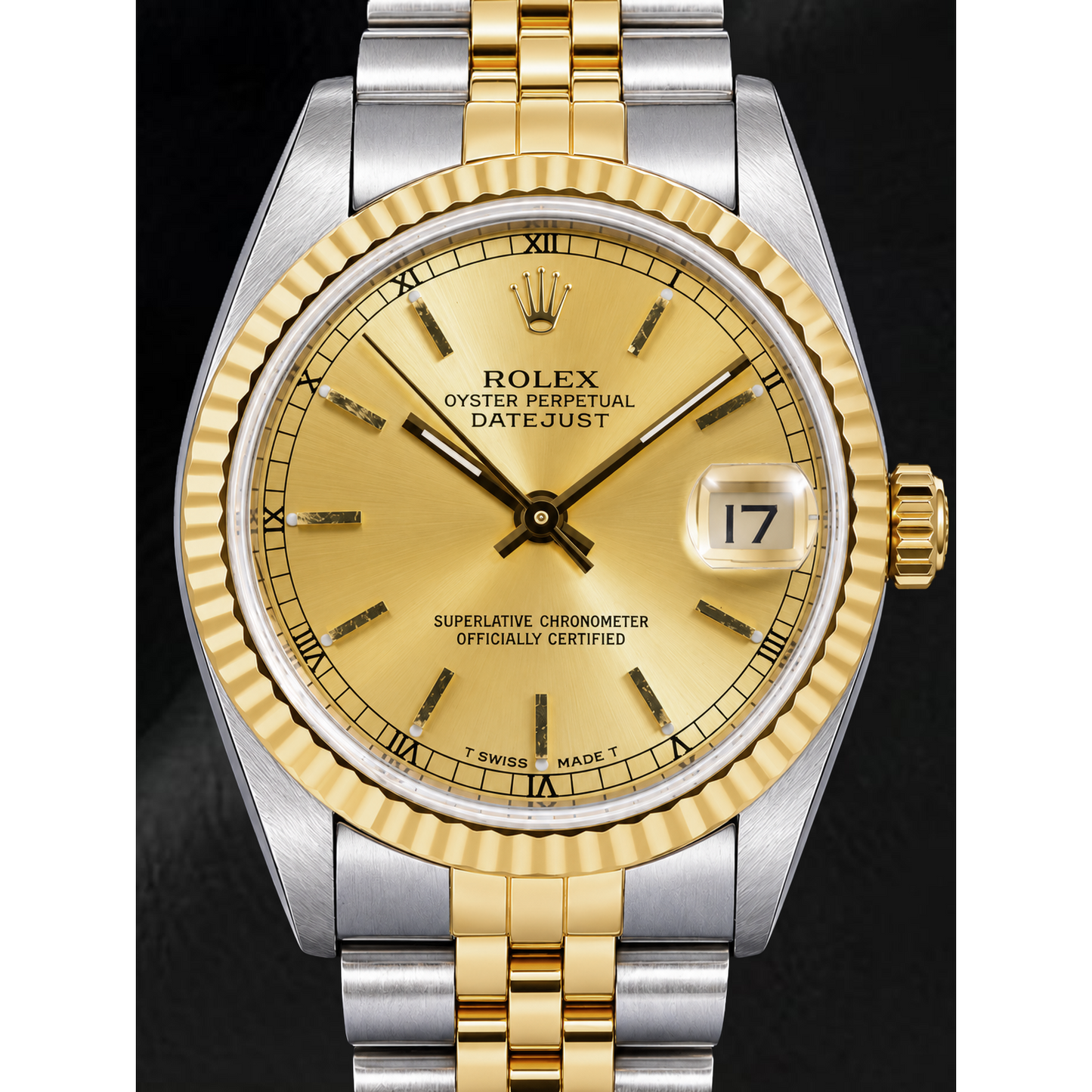 Rolex Datejust 68273 31 mm Bicolor Uhr mit champagnerfarbenem Zifferblatt mit Stabindizes
