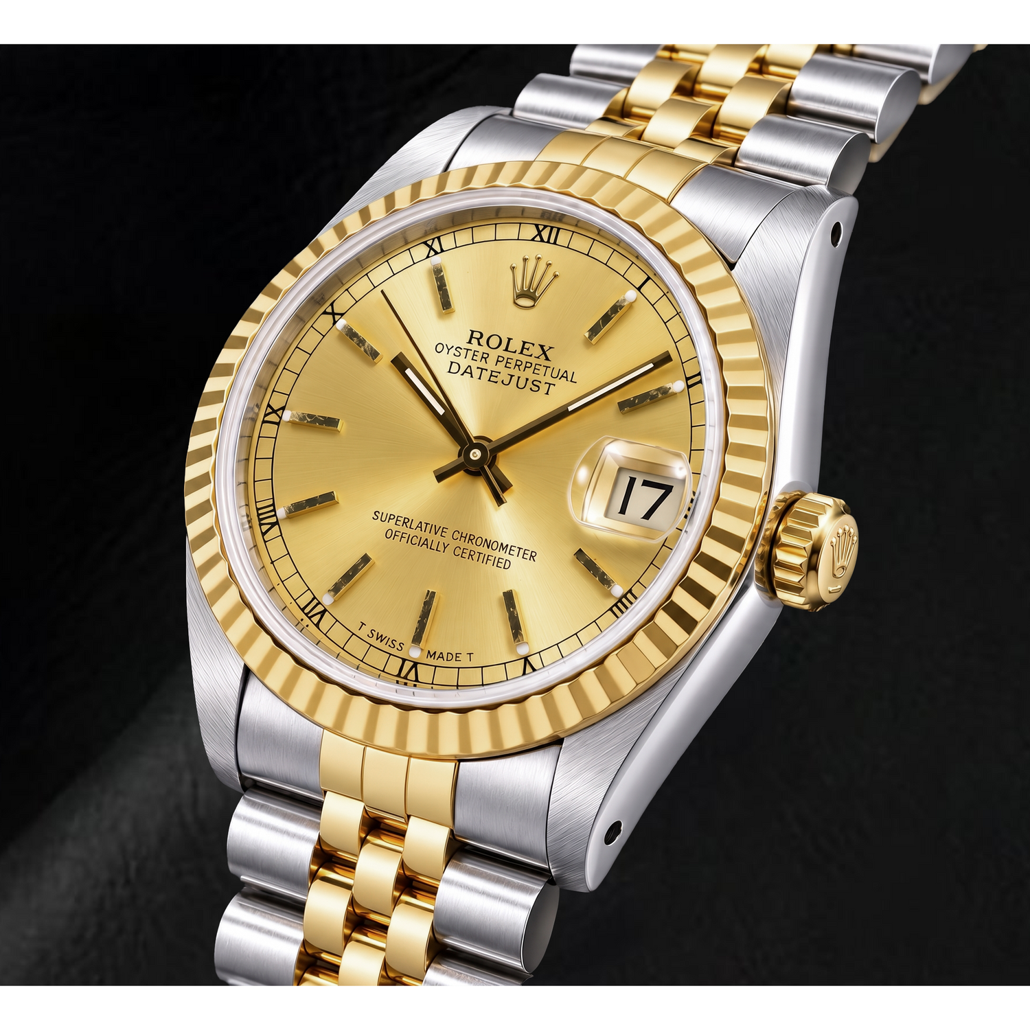 Rolex Datejust 68273 31 mm Bicolor Uhr mit champagnerfarbenem Zifferblatt mit Stabindizes