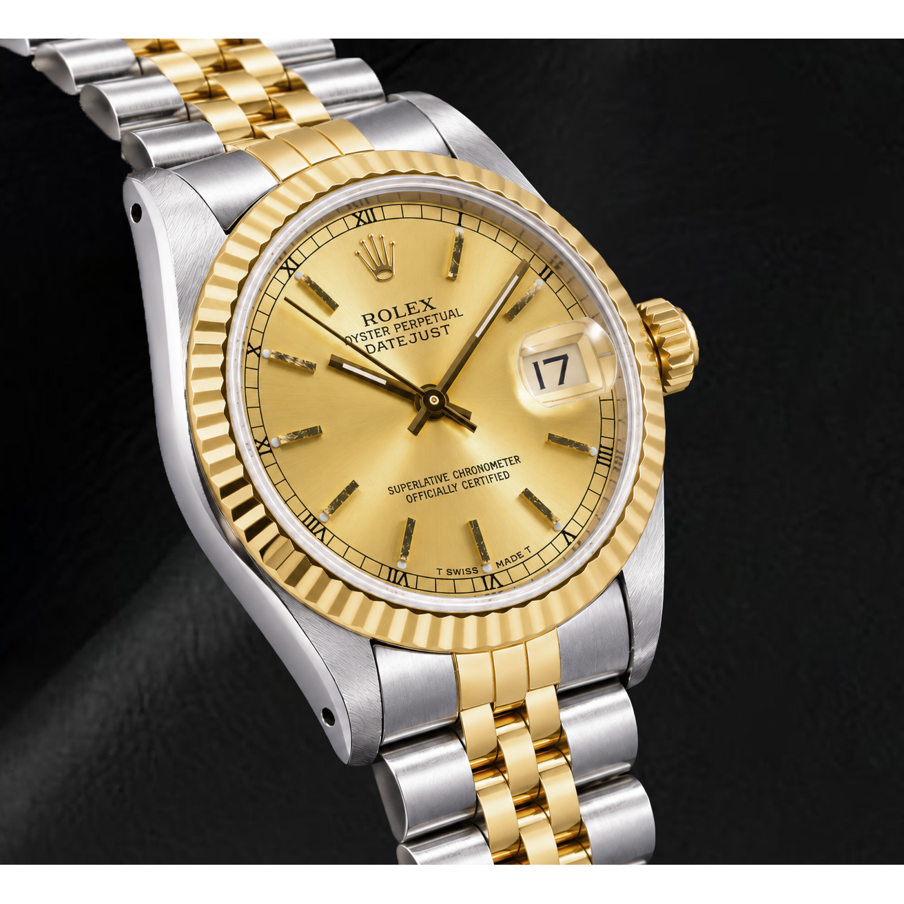 Rolex Datejust 68273 31 mm Bicolor Uhr mit champagnerfarbenem Zifferblatt mit Stabindizes
