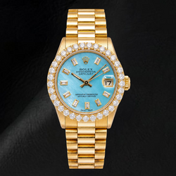 Rolex Datejust 68278 31 mm Gelbgold Uhr Blaues Perlmutt-Diamantzifferblatt