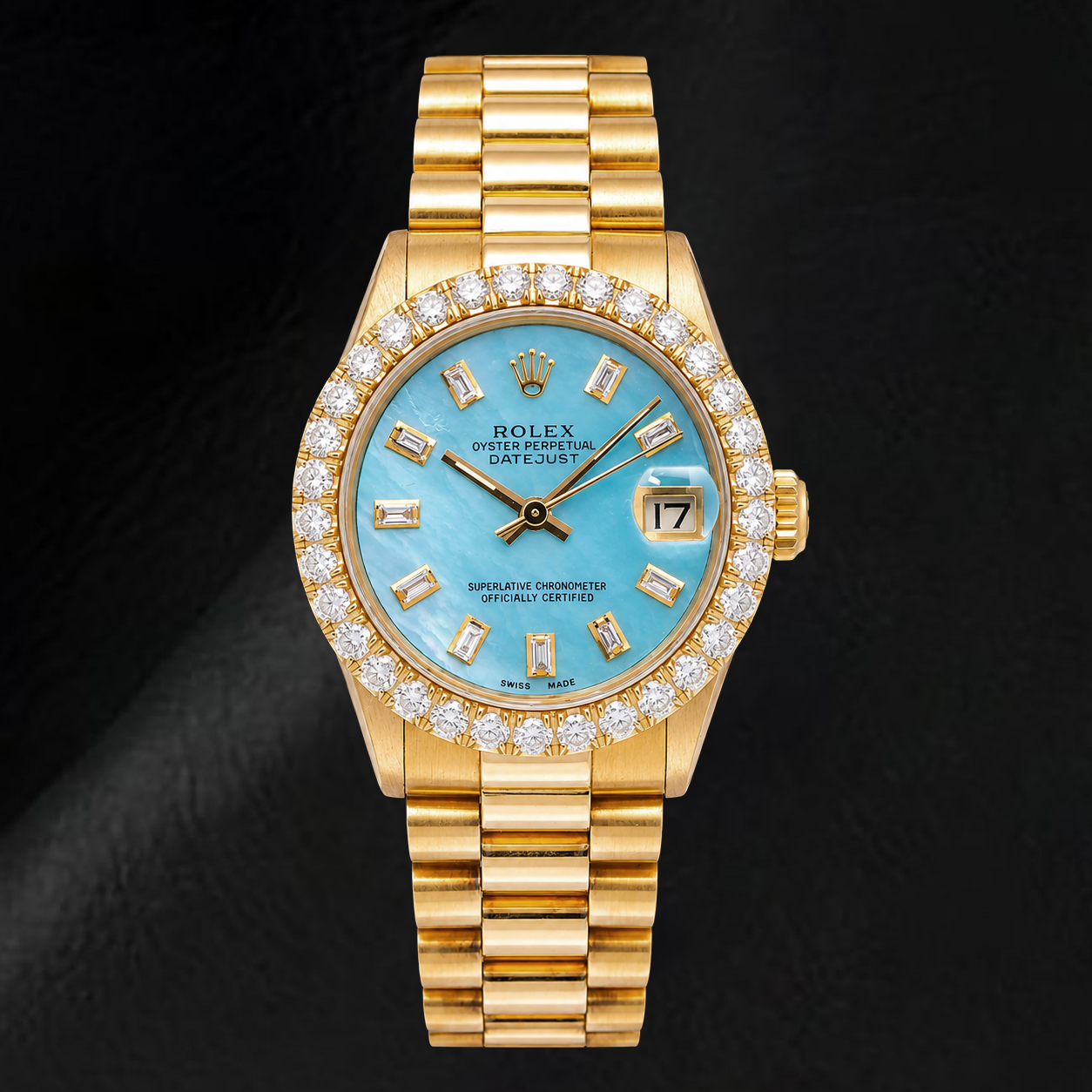 Rolex Datejust 68278 31 mm Gelbgold Uhr Blaues Perlmutt-Diamantzifferblatt