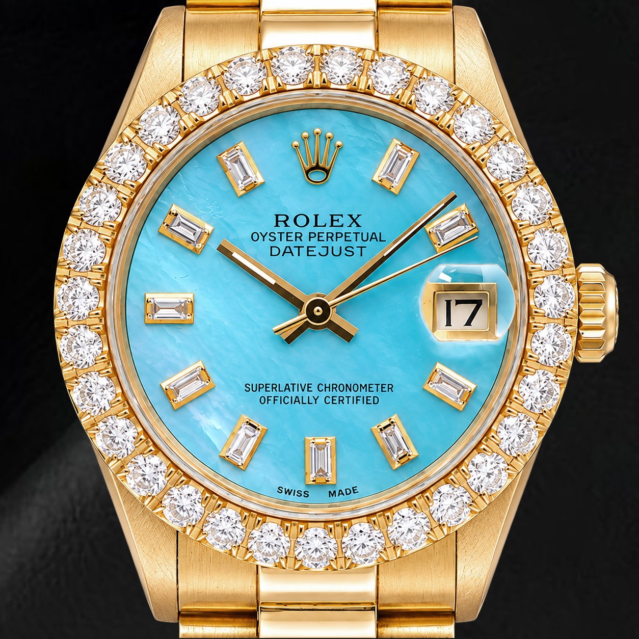 Rolex Datejust 68278 31 mm Gelbgold Uhr Blaues Perlmutt-Diamantzifferblatt