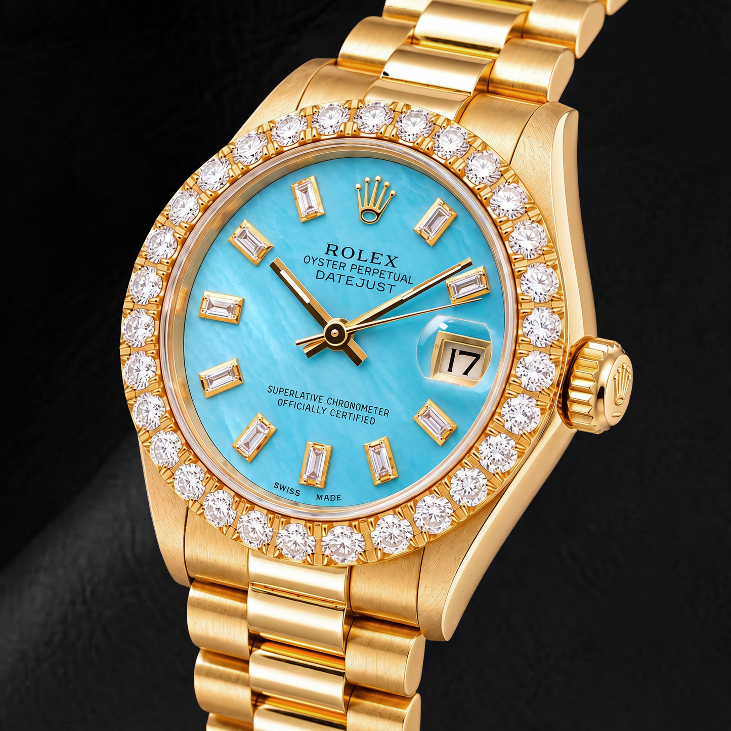 Rolex Datejust 68278 31 mm Gelbgold Uhr Blaues Perlmutt-Diamantzifferblatt