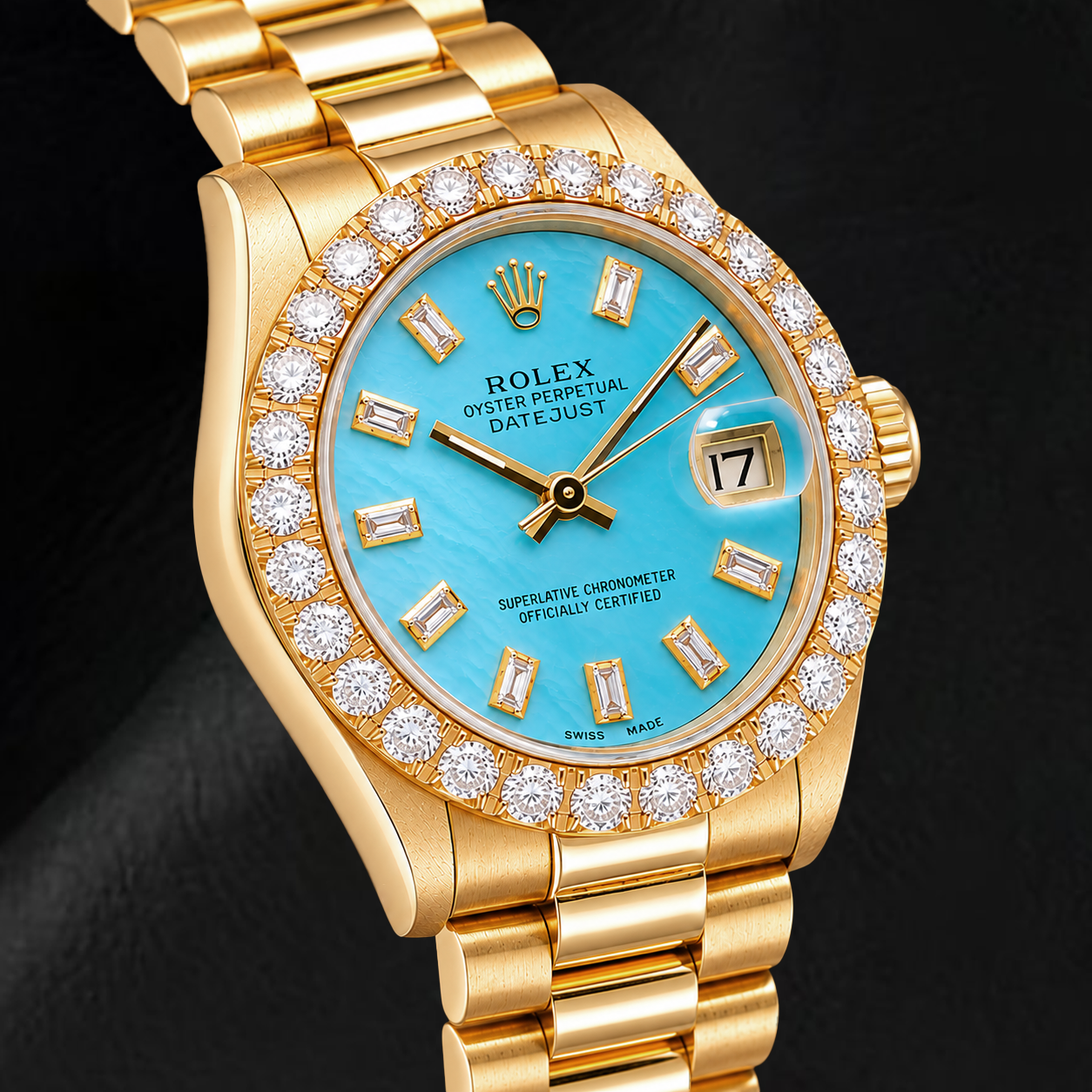 Rolex Datejust 68278 31 mm Gelbgold Uhr Blaues Perlmutt-Diamantzifferblatt