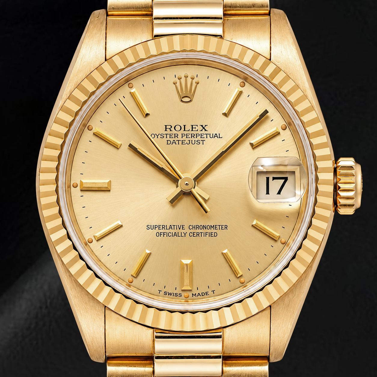Rolex Datejust 68278 31 mm Gelbgold Uhr champagnerfarbenes Zifferblatt mit Stabindizes