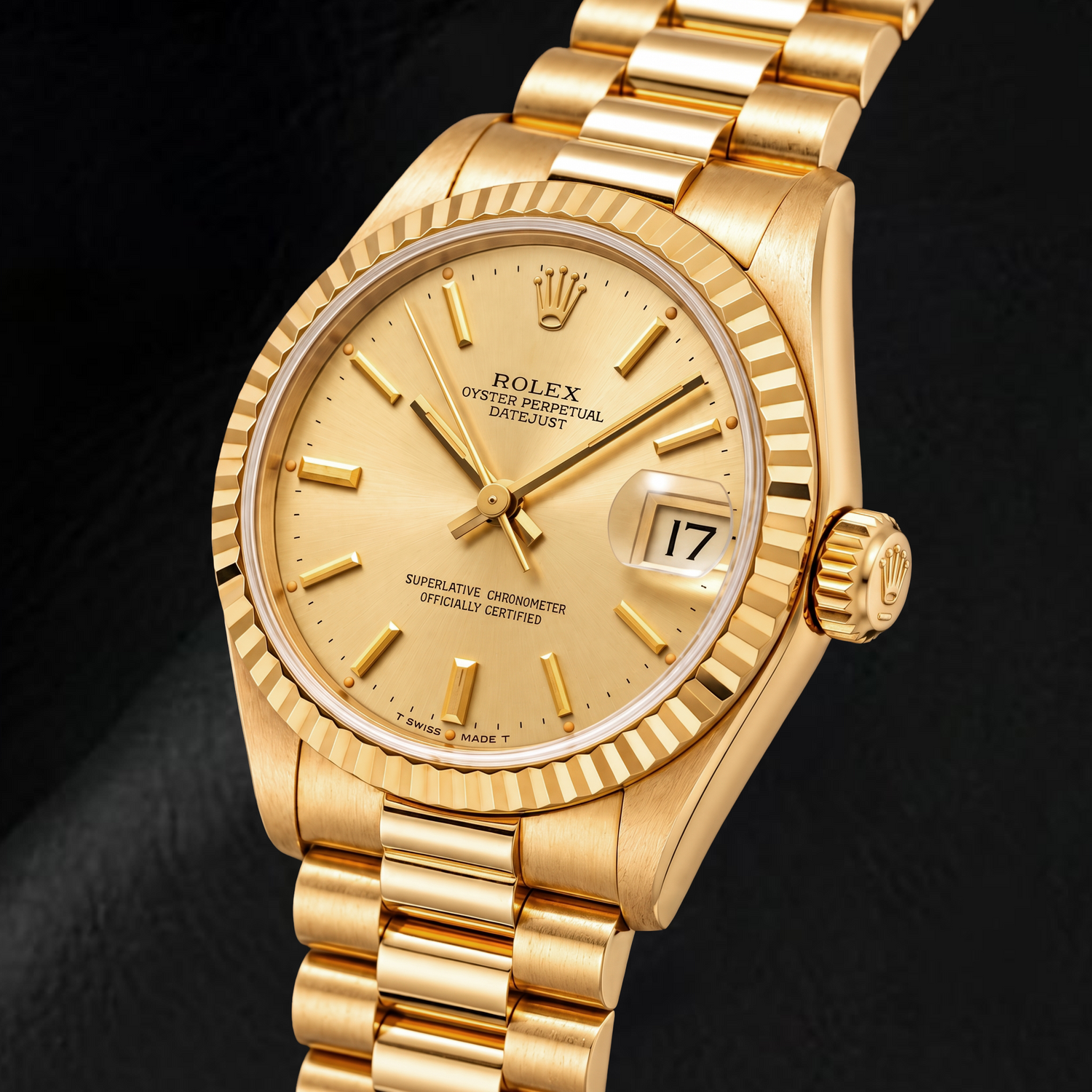 Rolex Datejust 68278 31 mm Gelbgold Uhr champagnerfarbenes Zifferblatt mit Stabindizes